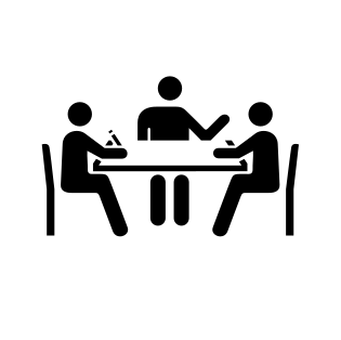 Icon of a few people sitting arounf a table. Meeting icon by Lance Hancock, from thenounproject.com